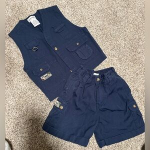 Vintage 90’s Navy Blue Vest and Shorts Set